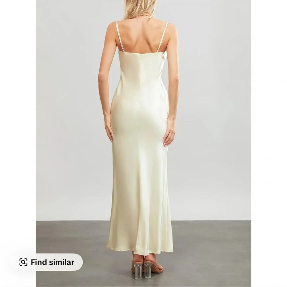 Silky cowl neck maxi dress sleeveless cami strap cream - Picture 3 of 3